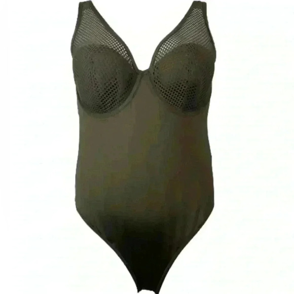 City‎ Chic Women’s Olive Green Ithaca Mesh V Neck One Piece Swimsuit Size L - Picture 9 of 9